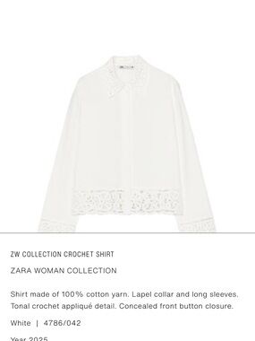 Zara White Crochet-Trim Button Down Shirt